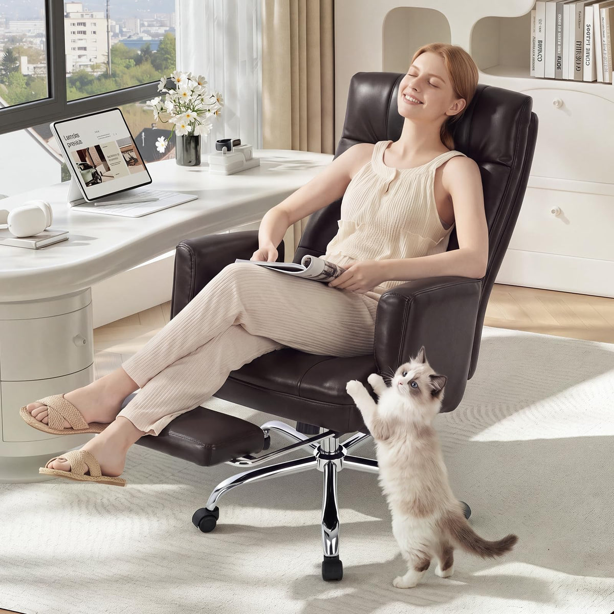 Big and Tall Ergonomic Office Chair with Foot Rest, Brown Z8621