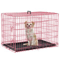 24" Pink Double Door Wire Dog Crate with Divider J291