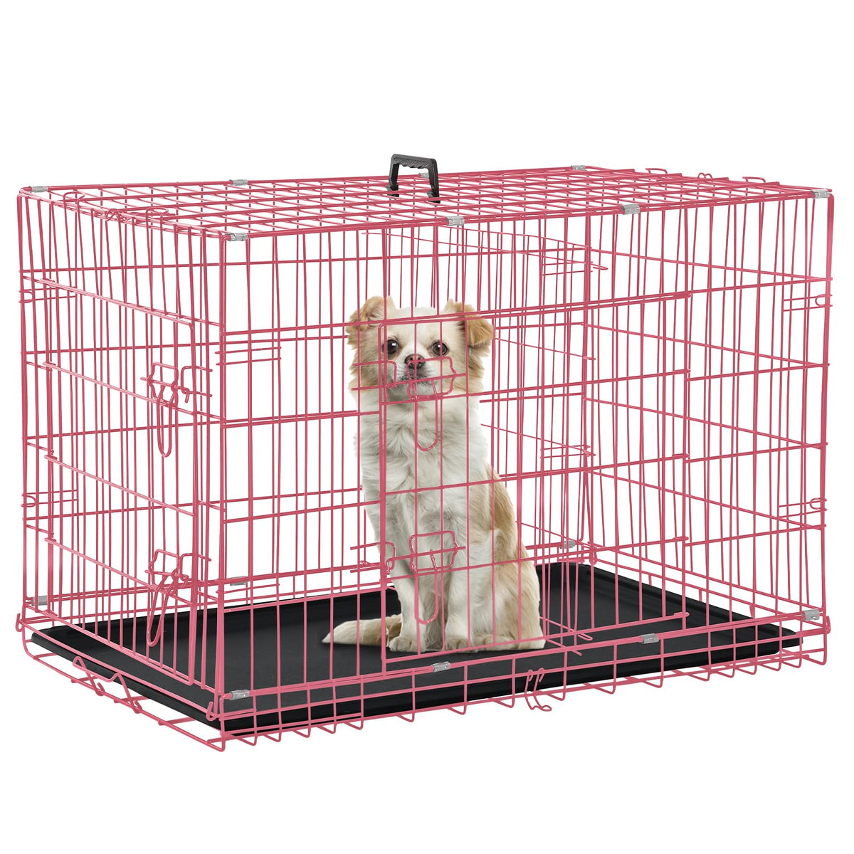 24" Pink Double Door Wire Dog Crate with Divider J291