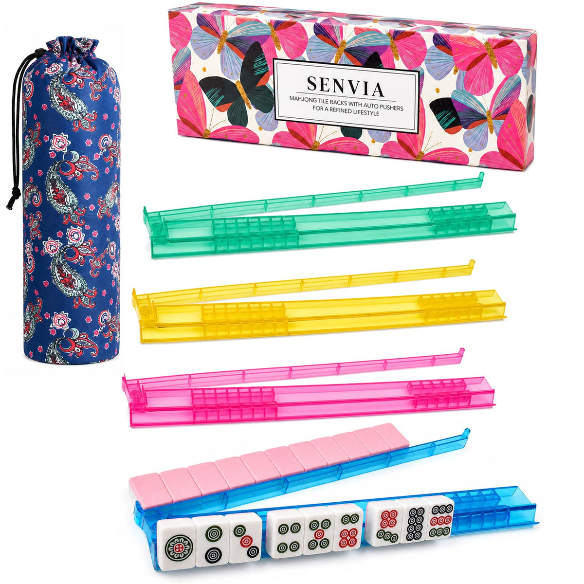 Acrylic Mahjong Racks with Pusher, Set of 4 J296