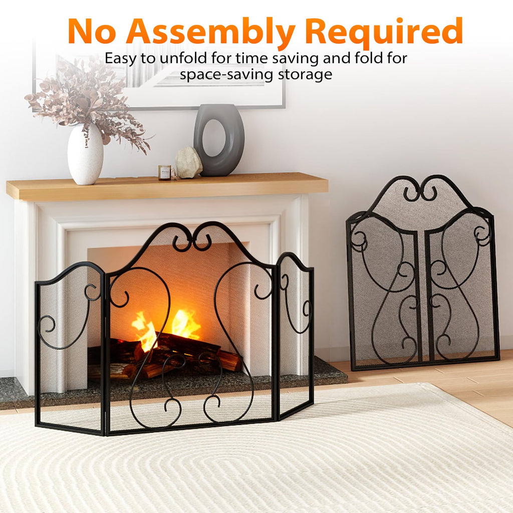 3-Panel Folding Fireplace Screen with Metal Mesh Y9979