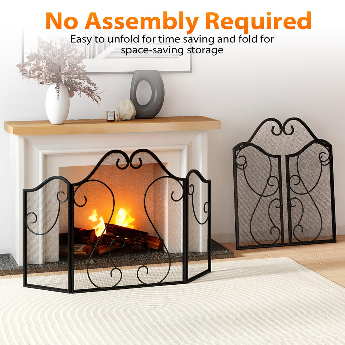 3-Panel Folding Fireplace Screen with Metal Mesh Y9979