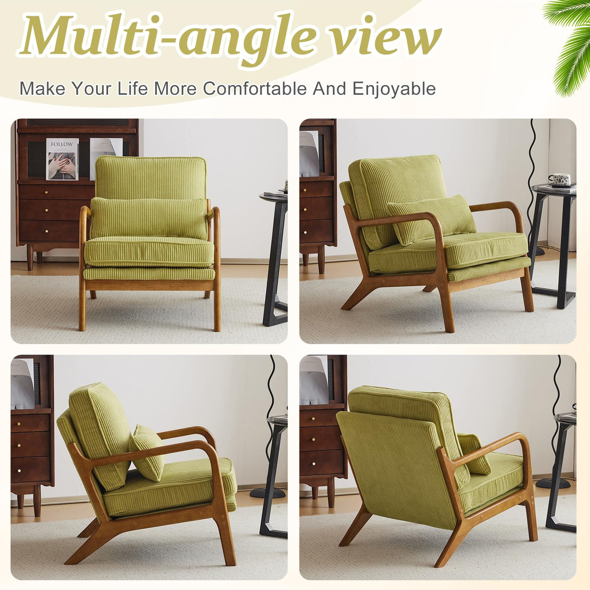 Green Corduroy Accent Chairs Set of 2 P122