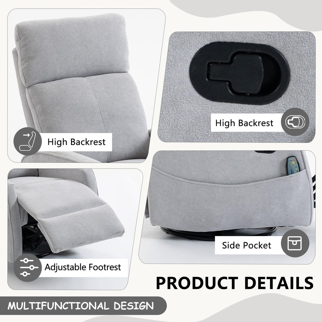 Small White Velvet Recliner Rocking Chair with Heat and Massage T335