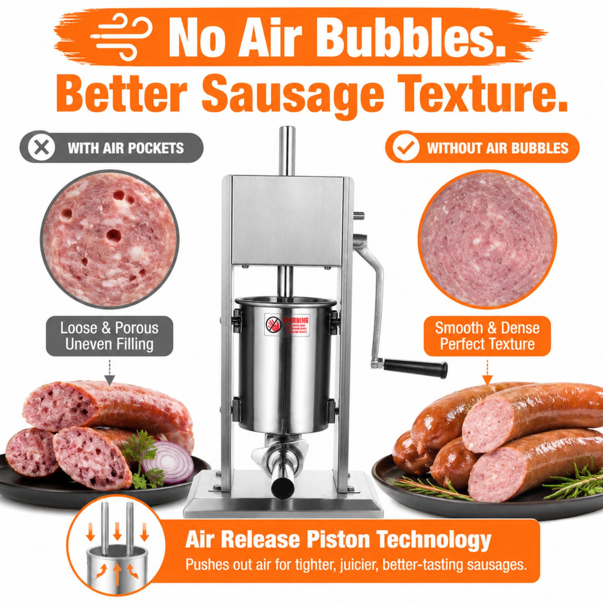 3L Stainless Steel Manual Sausage Stuffer with 4 Tubes N833