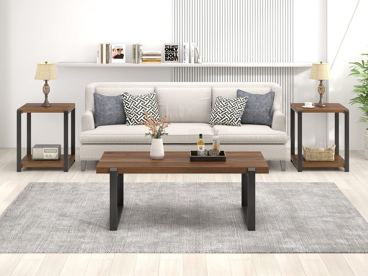Walnut 44 Inch Wood and Metal Coffee Table Z494602