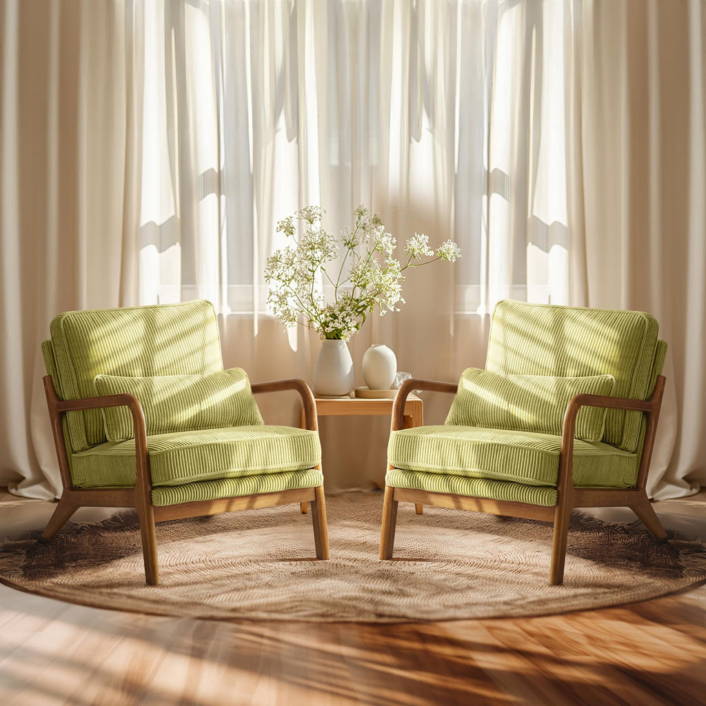 Green Corduroy Accent Chairs Set of 2 P122
