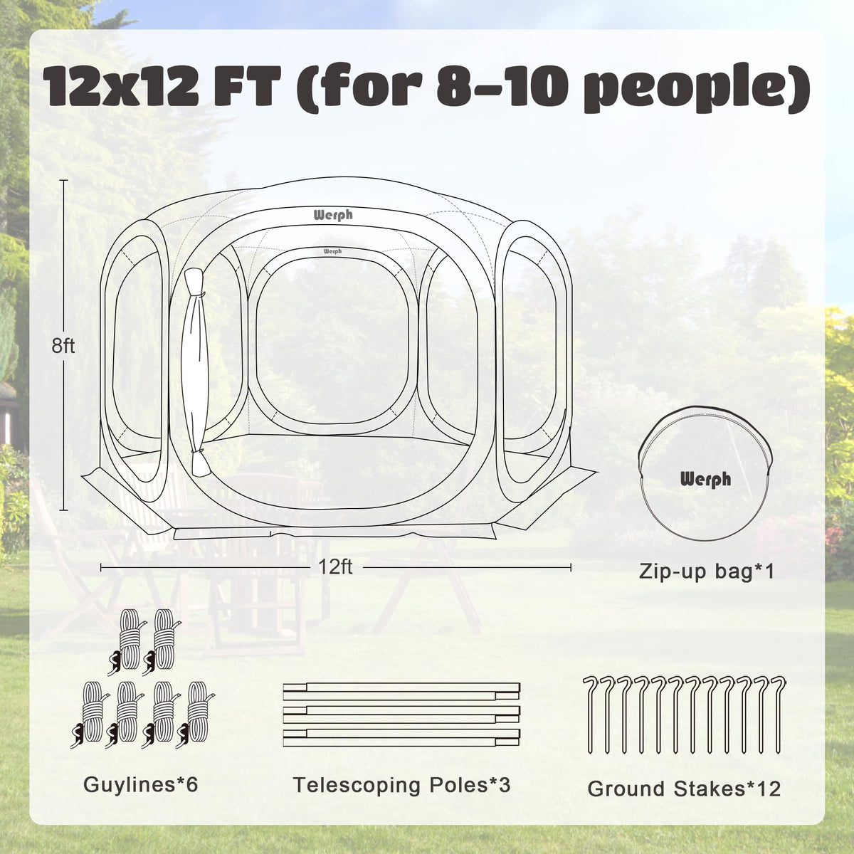 12x12 Pop Up Screen Tent, Mosquito Net Gazebo, UV Resistant, Beige H97370