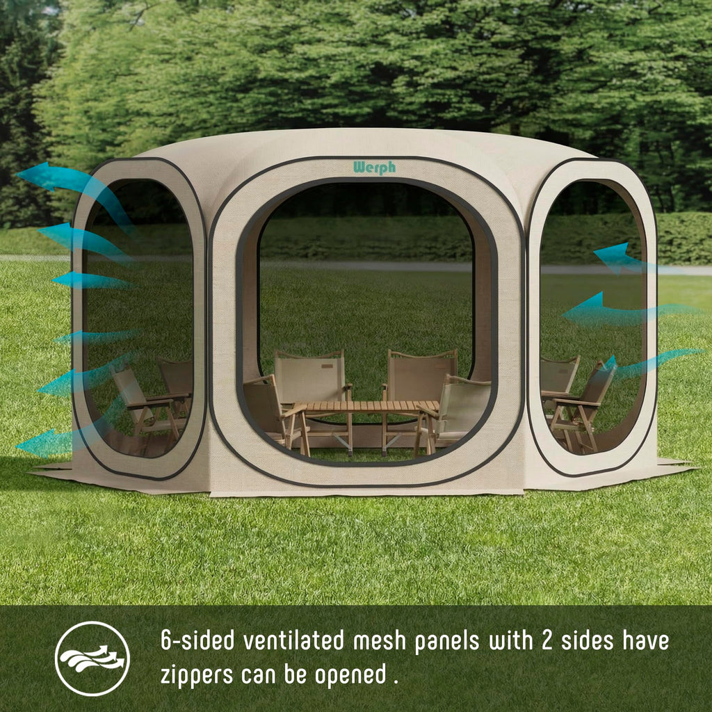 12x12 Pop Up Screen Tent, Mosquito Net Gazebo, UV Resistant, Beige H97370