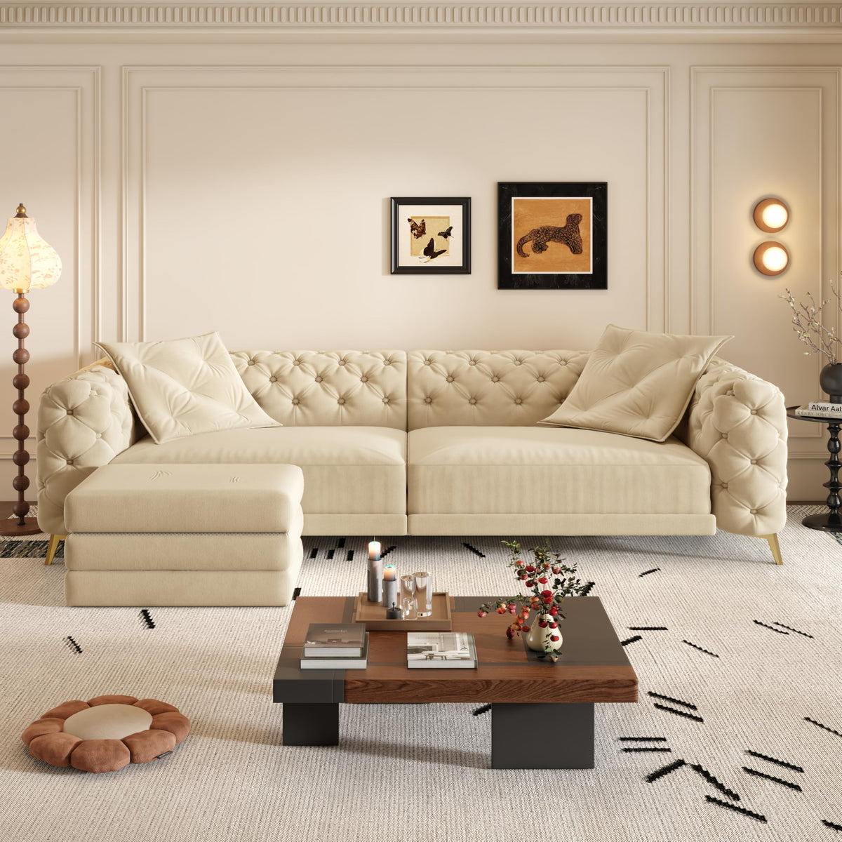 Velvet 3-in-1 Convertible Sleeper Sofa with Movable Ottoman Q8836