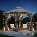 8'x8' Heavy Duty Patio Gazebo with Double Roofs, Mosquito Nettings and Privacy Screens S38027