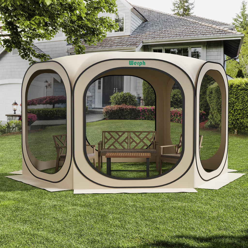 12x12 Pop Up Screen Tent, Mosquito Net Gazebo, UV Resistant, Beige H97370